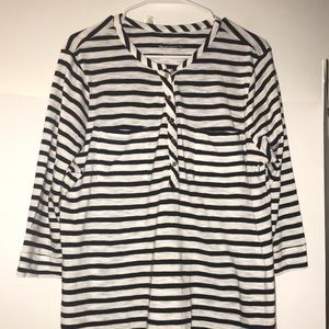 Chico’s black white stripes long sleeve top size large pockets buttons fisherman